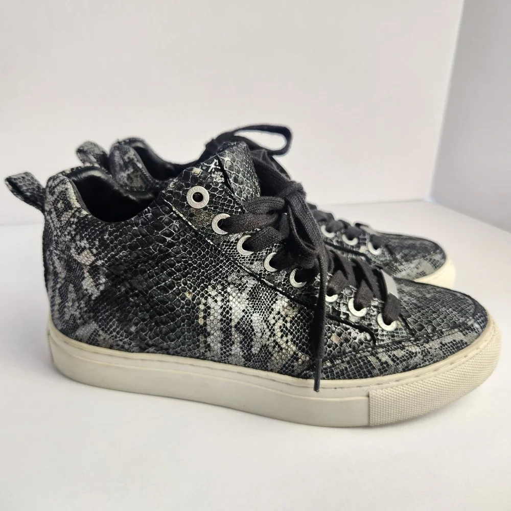 J/Slides Women's Snakeskin Print Lace-up Comfy Ankle Sneakers Black/Gray Size 6M